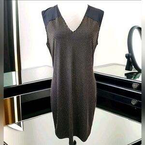 820.Rachel Roy Womens Gold Studded Small Grommet Sheath Black Midi Dress G2